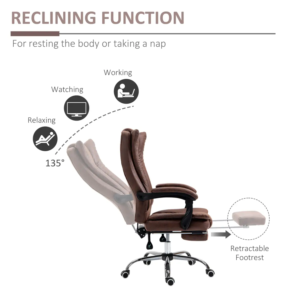 Executive Office Chair Computer Swivel Chair for Home with Arm, Footrest, Brown by Vinsetto