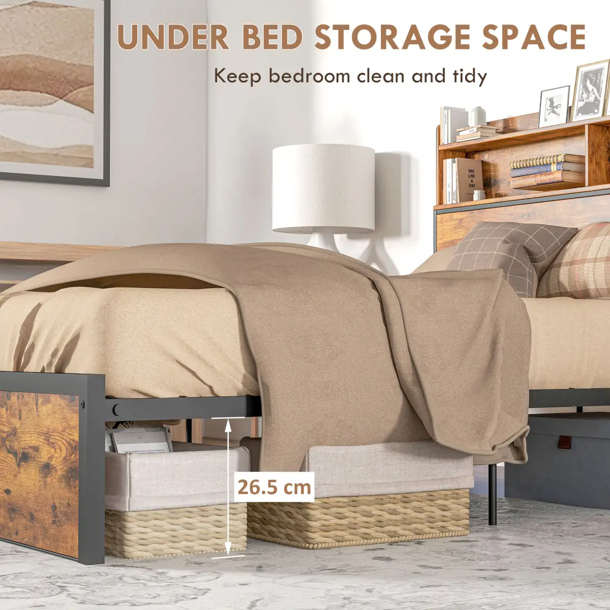 HOMCOM 4.8FT Double Bed Frame with Storage Headboard and Under Bed Storage by HOMCOM
