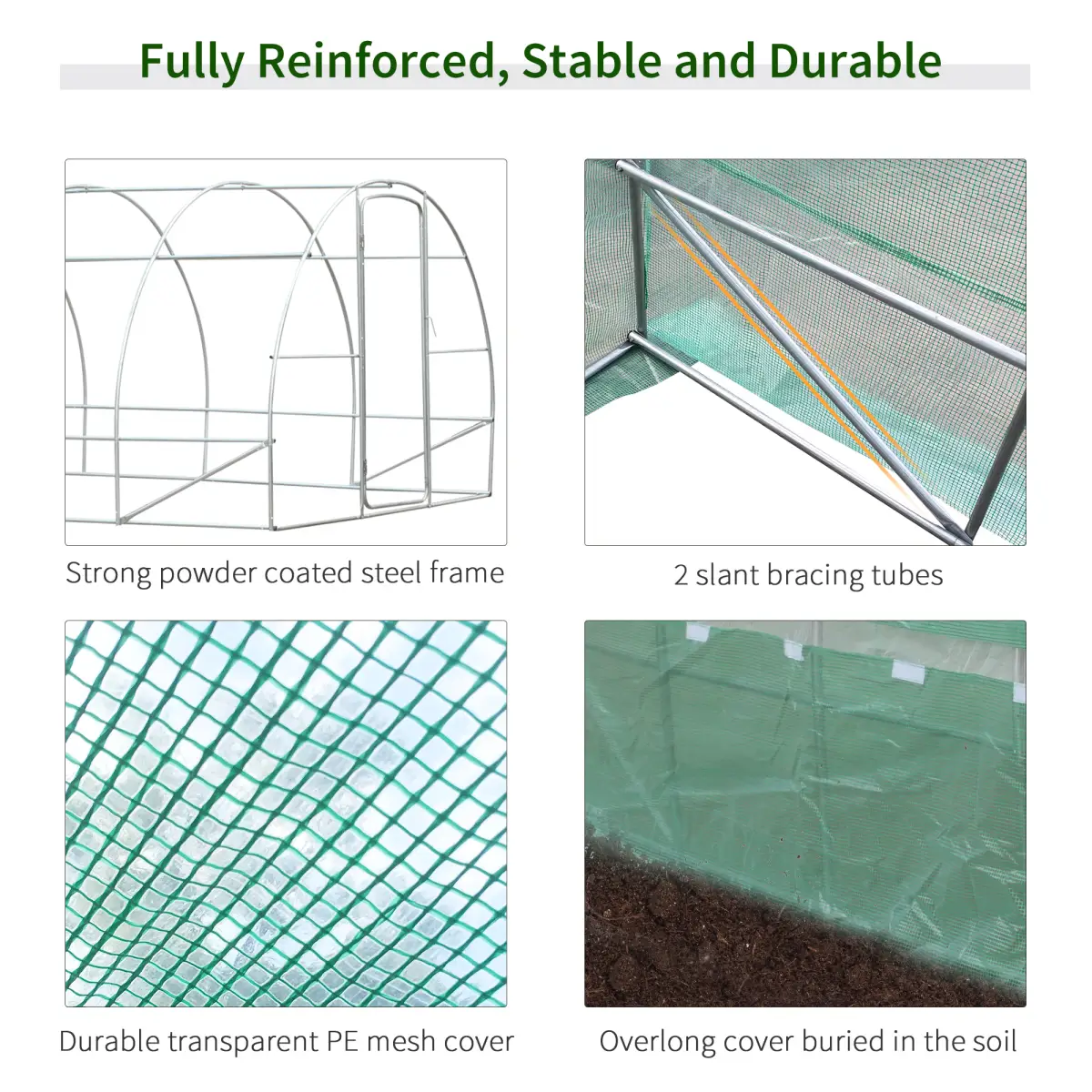 6 x 3M Reinforced Walk-in Polytunnel Garden Greenhouse Steel Frame by Outsunny