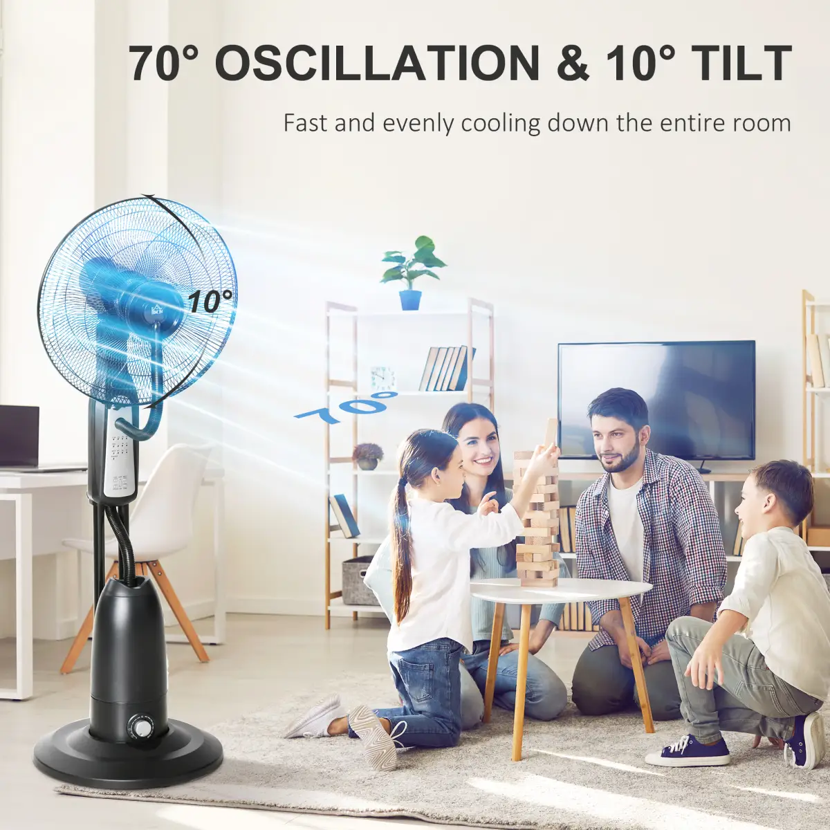Pedestal Fan with Water Mist Spray Standing Fan w/ 2.8L Water Tank Black by HOMCOM