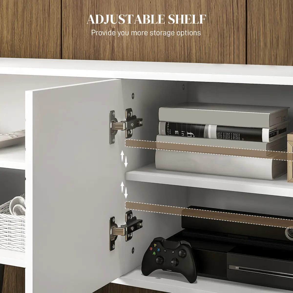 HOMCOM TV Unit for 65" TVs with 2 Open Shelves, Door and 2 Cable Holes, White by HOMCOM