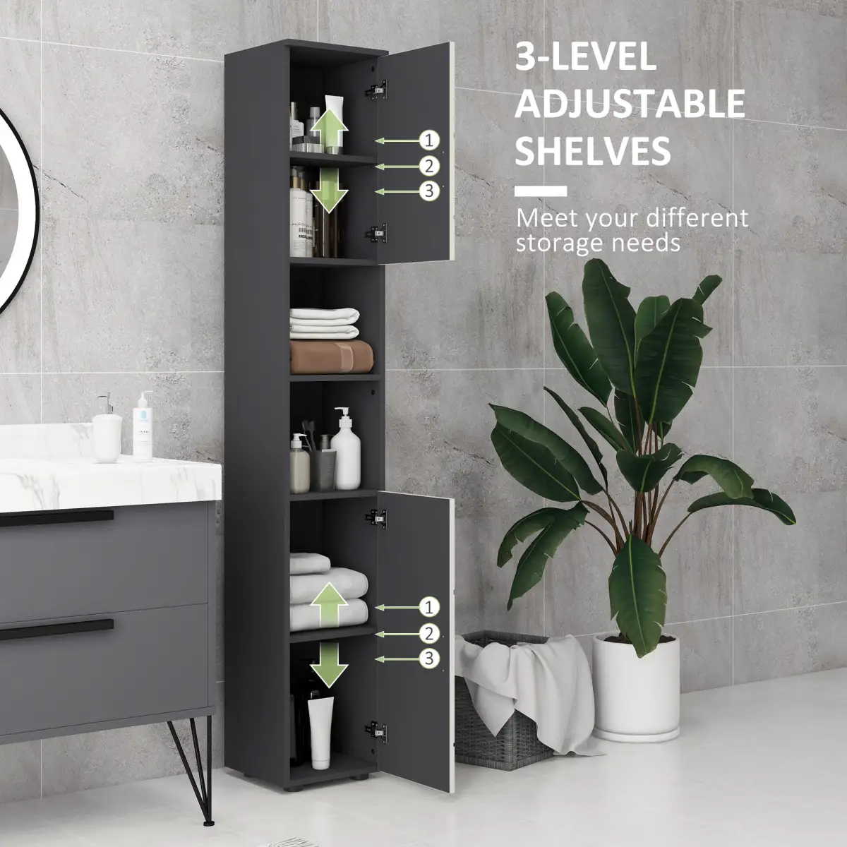 kleankin Tall Bathroom Storage Cabinet, Slim Bathroom Cabinet with Soft Close by kleankin