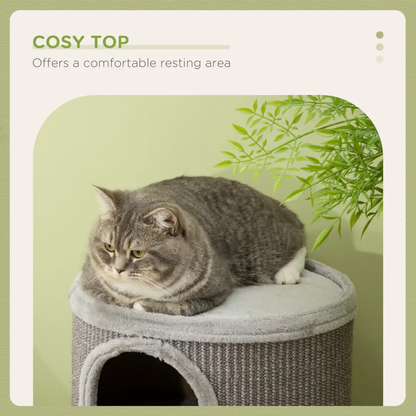 Cat Barrel Kitten Tree Tower for Indoor Cats, Covered with Sisal, Cosy Platform by PawHut