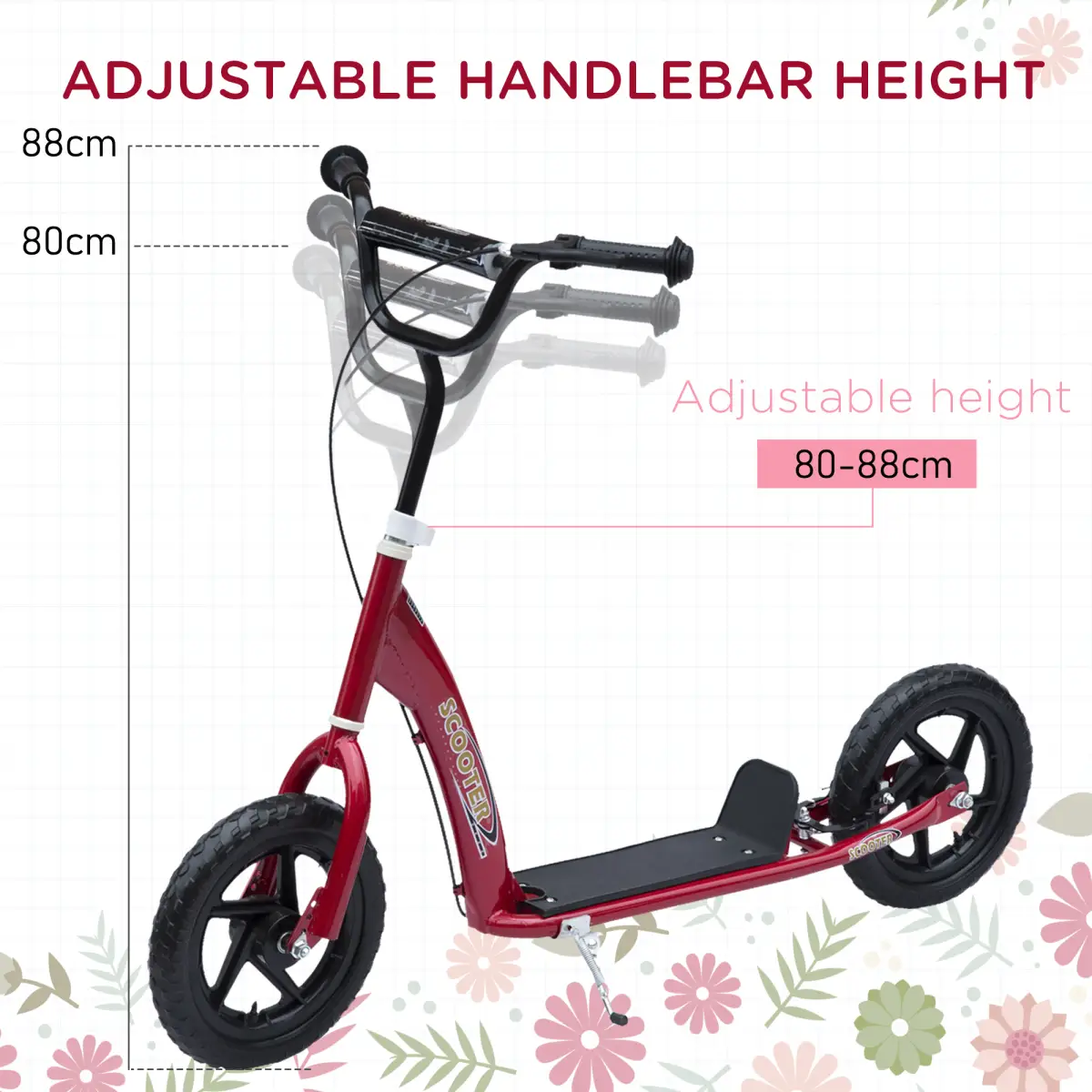 Push Scooter Teen Kids Stunt Bike Ride On with 12" EVA Tyres, Red HOMCOM by Unbranded