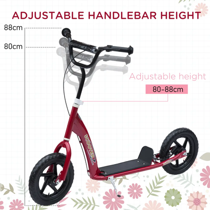 Push Scooter Teen Kids Stunt Bike Ride On with 12" EVA Tyres, Red HOMCOM by Unbranded