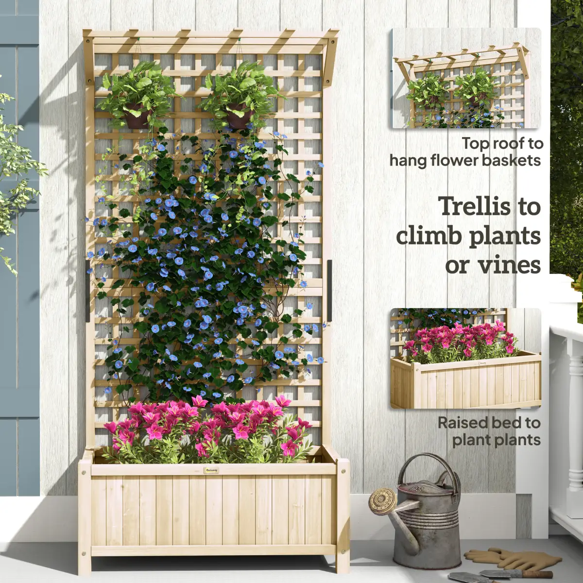 Outsunny Wood Planter with Trellis for Climbing Plants Vines Planter Box Natural by Outsunny