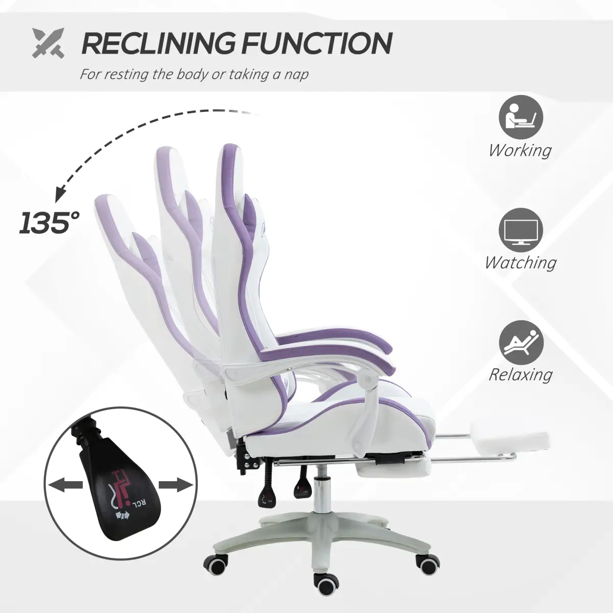 Vinsetto Racing Style Gaming Chair with Reclining Function Footrest, Purple by Vinsetto