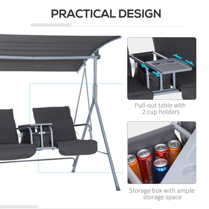 Steel Frame 2-Seater Swing Chair w/ Table Grey by Outsunny