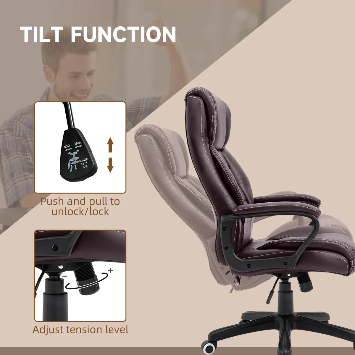 High Back 6 Points Vibration Massage Executive Office Chair, Brown Vinsetto by Unbranded