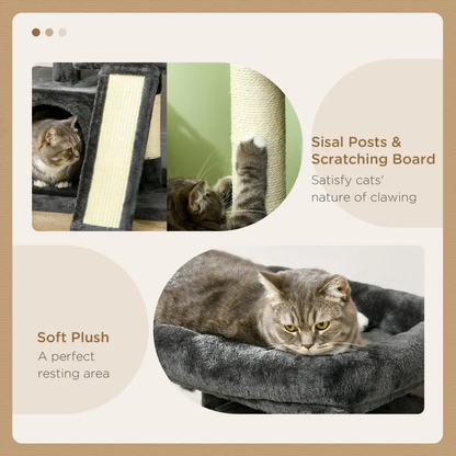 Cat Rest & Play Activity Tree w/ 2 House Perch Scratching Post Black Pawhut by Unbranded