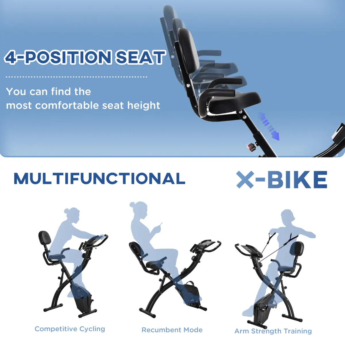 2-In-1 Upright Exercise Bike 8-Level Adjustable with Pulse Sensor Black HOMCOM by Unbranded