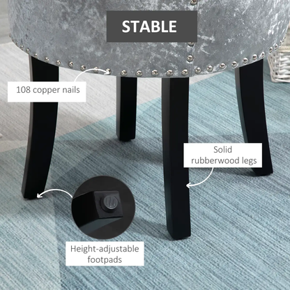 Dressing Table Stool Vanity Seat w/ Rubber Wood Legs Bedroom - Grey by HOMCOM