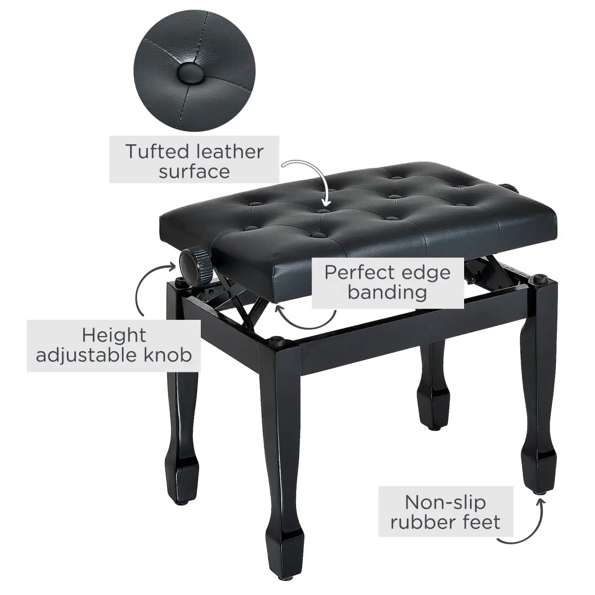 Classic Digital Keyboard Piano Bench Padded Seat Stool Solid Wooden by HOMCOM