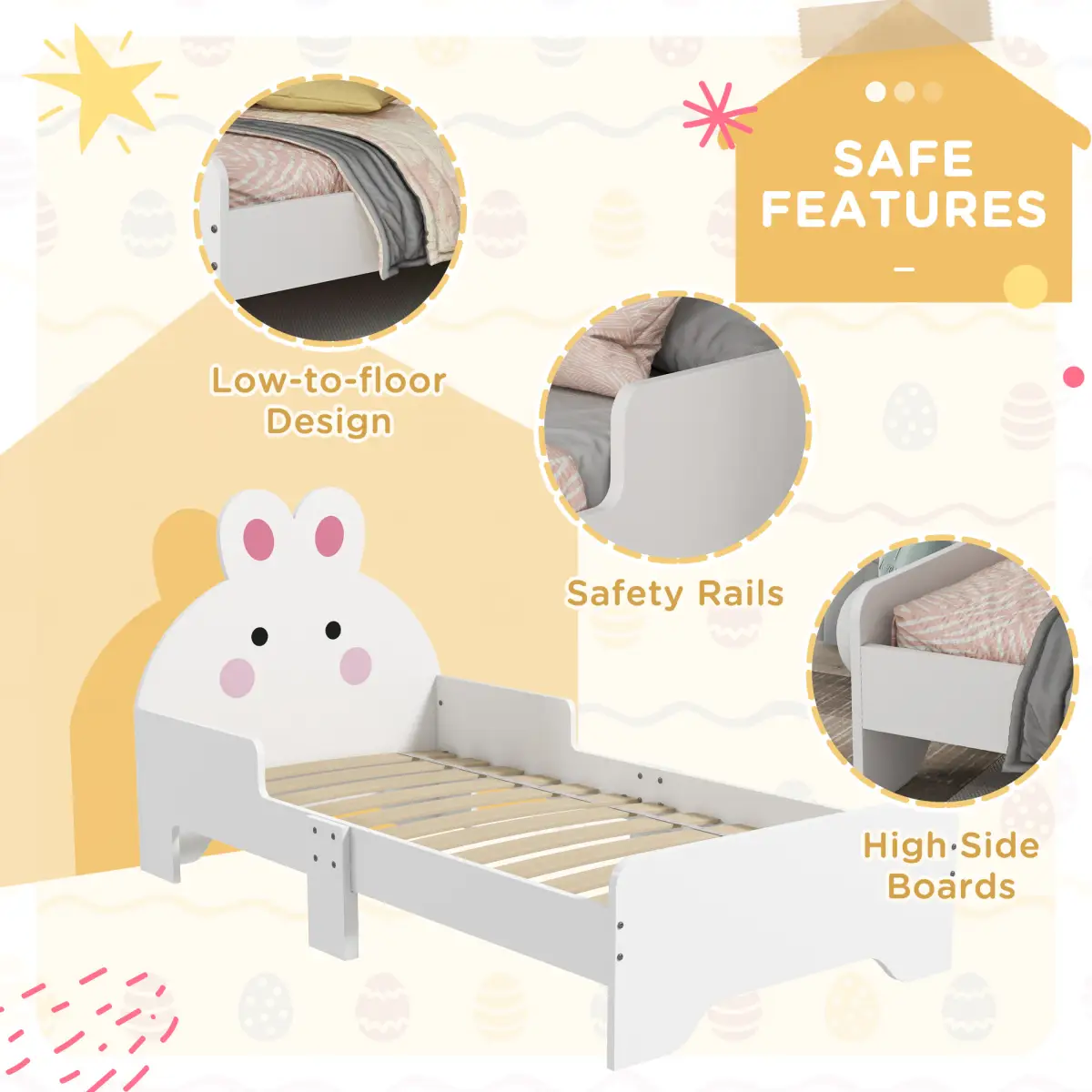 ZONEKIZ Toddler Bed, Kids Bedroom Furniture, Rabbit Design - White by ZONEKIZ
