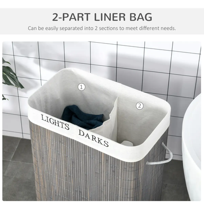 100L Bamboo Laundry Basket with Flip Lid Foldable, Grey Lining, by HOMCOM