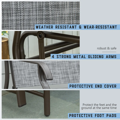 2 Seater Metal Double Swing Chair Glider Rocking Chair Seat With Table Grey by Outsunny