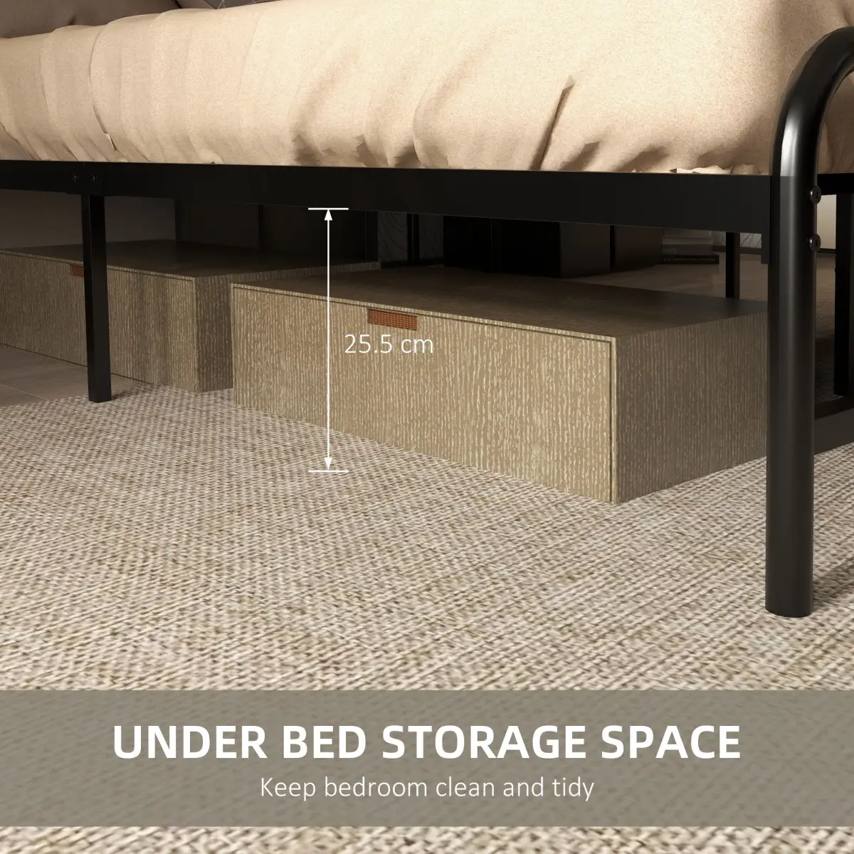 Double Bed Frame Steel Bed Base with Headboard 145 x 199cm Brown by HOMCOM