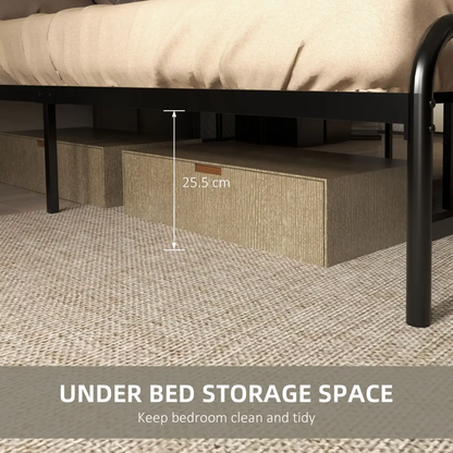 Double Bed Frame Steel Bed Base with Headboard 145 x 199cm Brown by HOMCOM