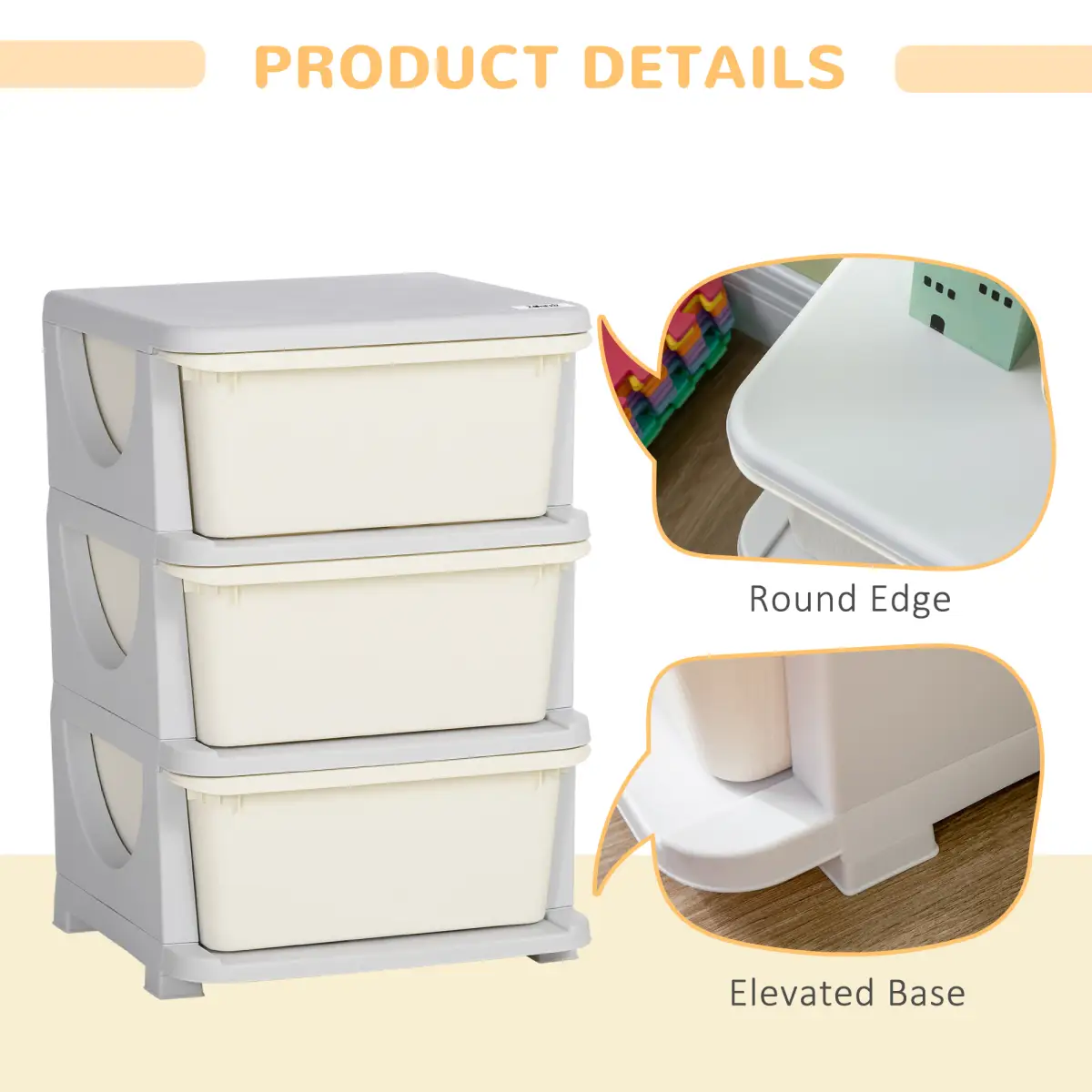 HOMCOM Kids Storage Unit w/ Three Drawers Three-Tier Chest Vertical Dresser by Unbranded