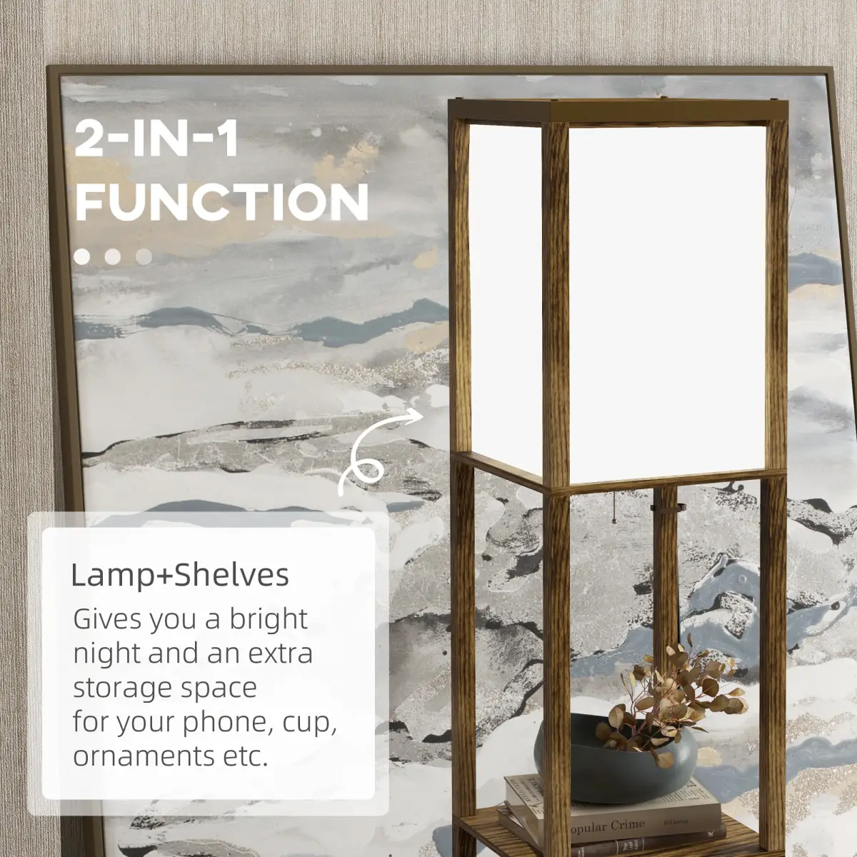 HOMCOM Shelf Floor Lamp with Dual Light, for Living Room, Bedroom, Brown by HOMCOM