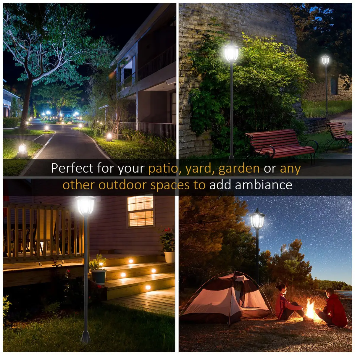 Outdoor Garden Solar Post Lamp Dimmable LED Lantern Bollard 1.2M Tall Black by Outsunny
