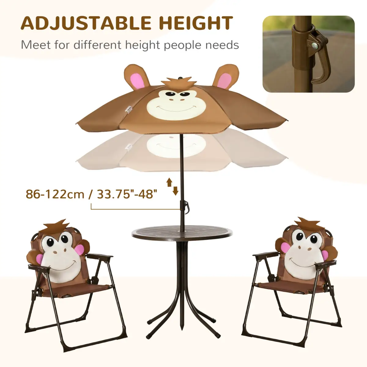 Kids Foldable Four-Piece Garden Set Table, Chairs, Umbrella by Outsunny