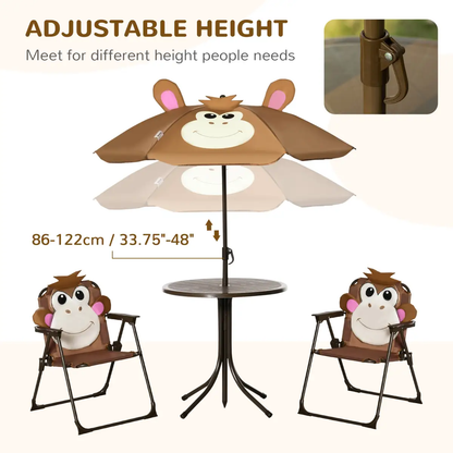 Kids Foldable Four-Piece Garden Set Table, Chairs, Umbrella by Outsunny