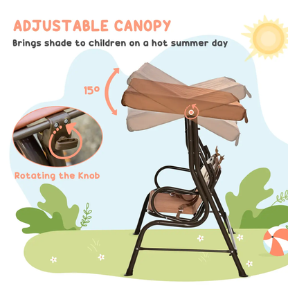 Two-Seat Kids Canopy Swing Chair Adjustable Awning, Seatbelt by Outsunny