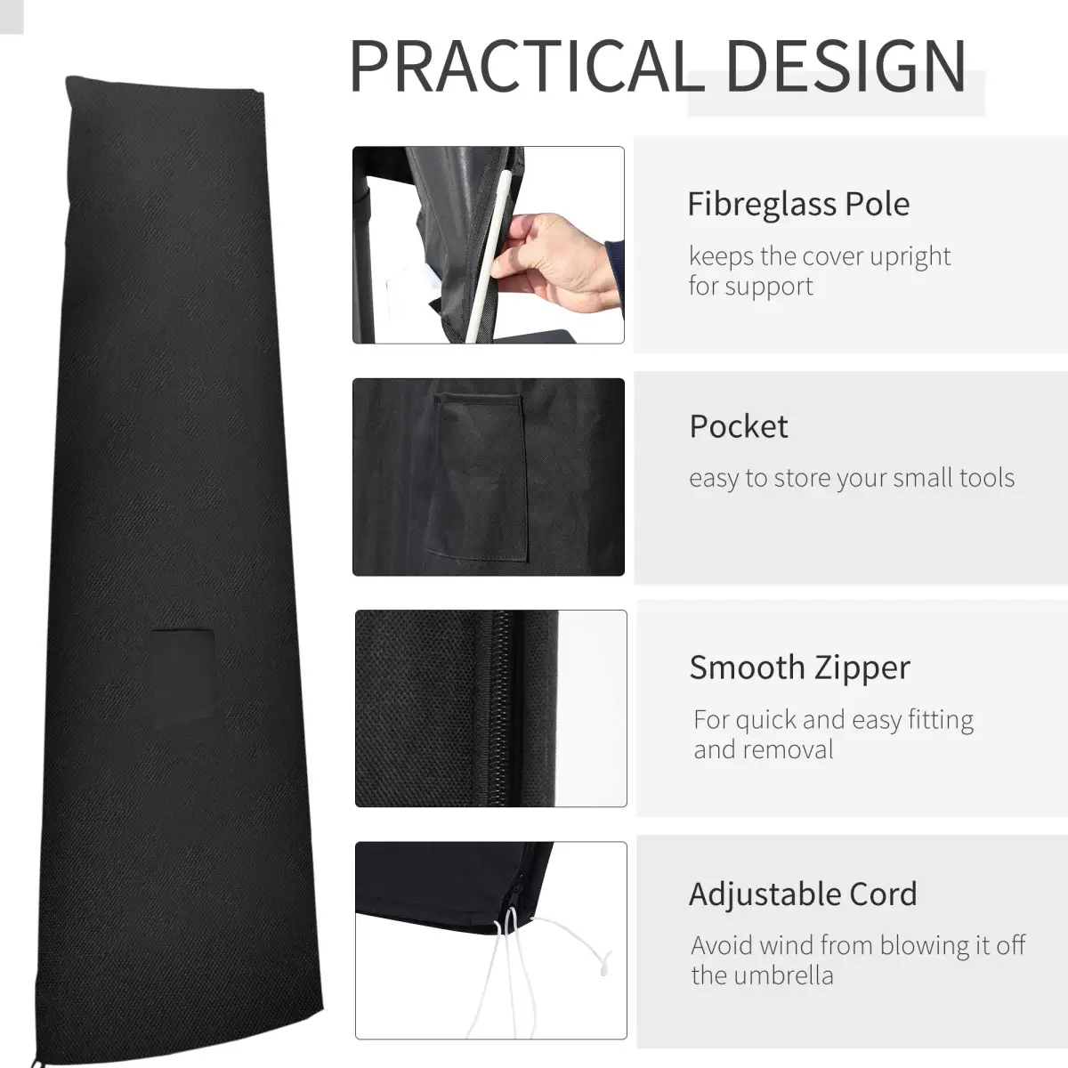Parasol Umbrella Cover Outdoor Protector Weatherproof Cantilever Garden by Outsunny