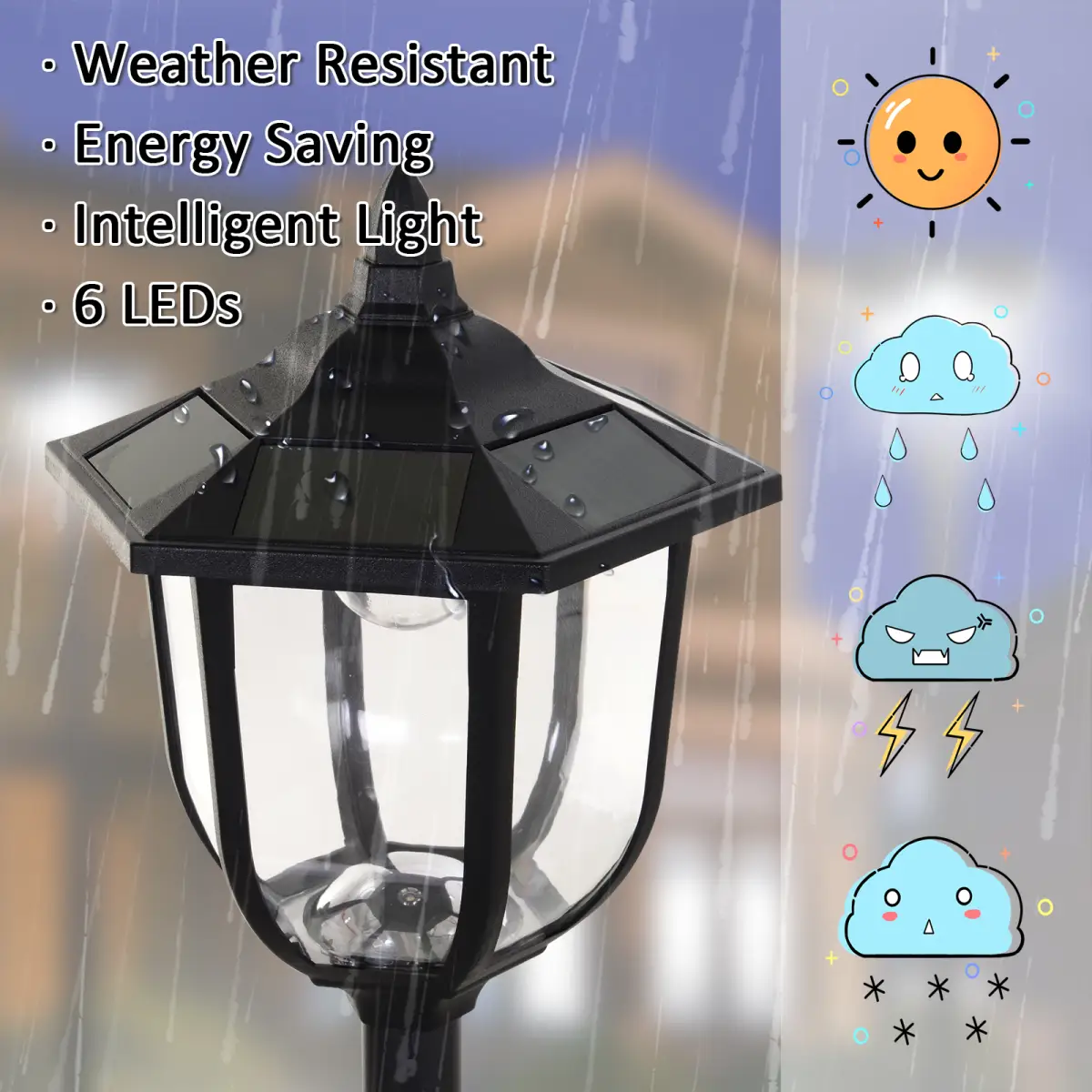1.77m Tall Free-Standing ABS Garden Solar LED Lamp Post Black by Outsunny