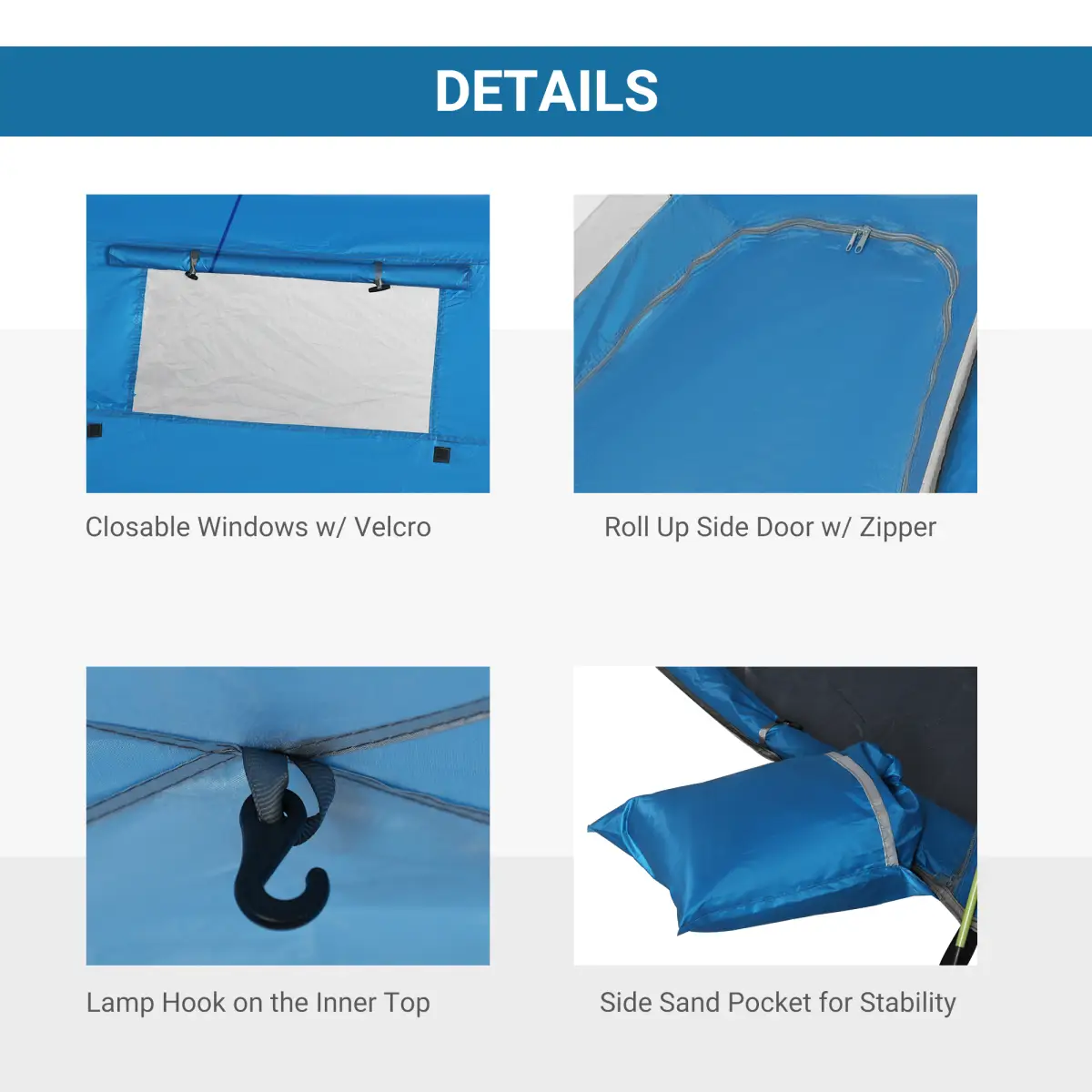 2 Man Pop-up Beach Tent Sun Shade Shelter Hut w/ Windows Door Blue Outsunny by Unbranded