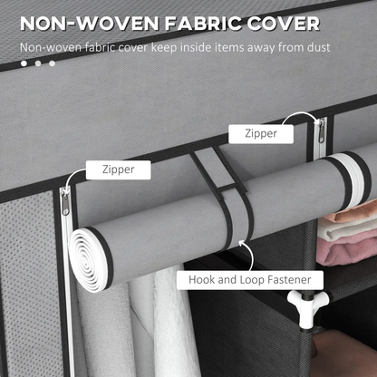 HOMCOM Portable Wardrobe w/ 5 Shelves 3 Fabric Drawers and 2 Hanging Rails Grey by HOMCOM
