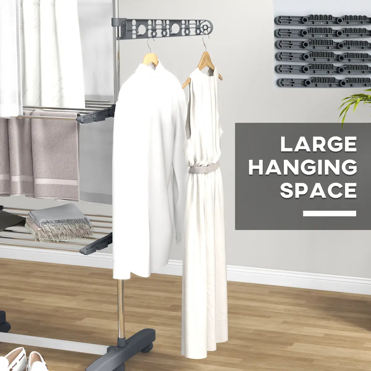 HOMCOM 3-Tier Large Clothes Airer Stainless Steel Clothes Drying Rack Grey by HOMCOM
