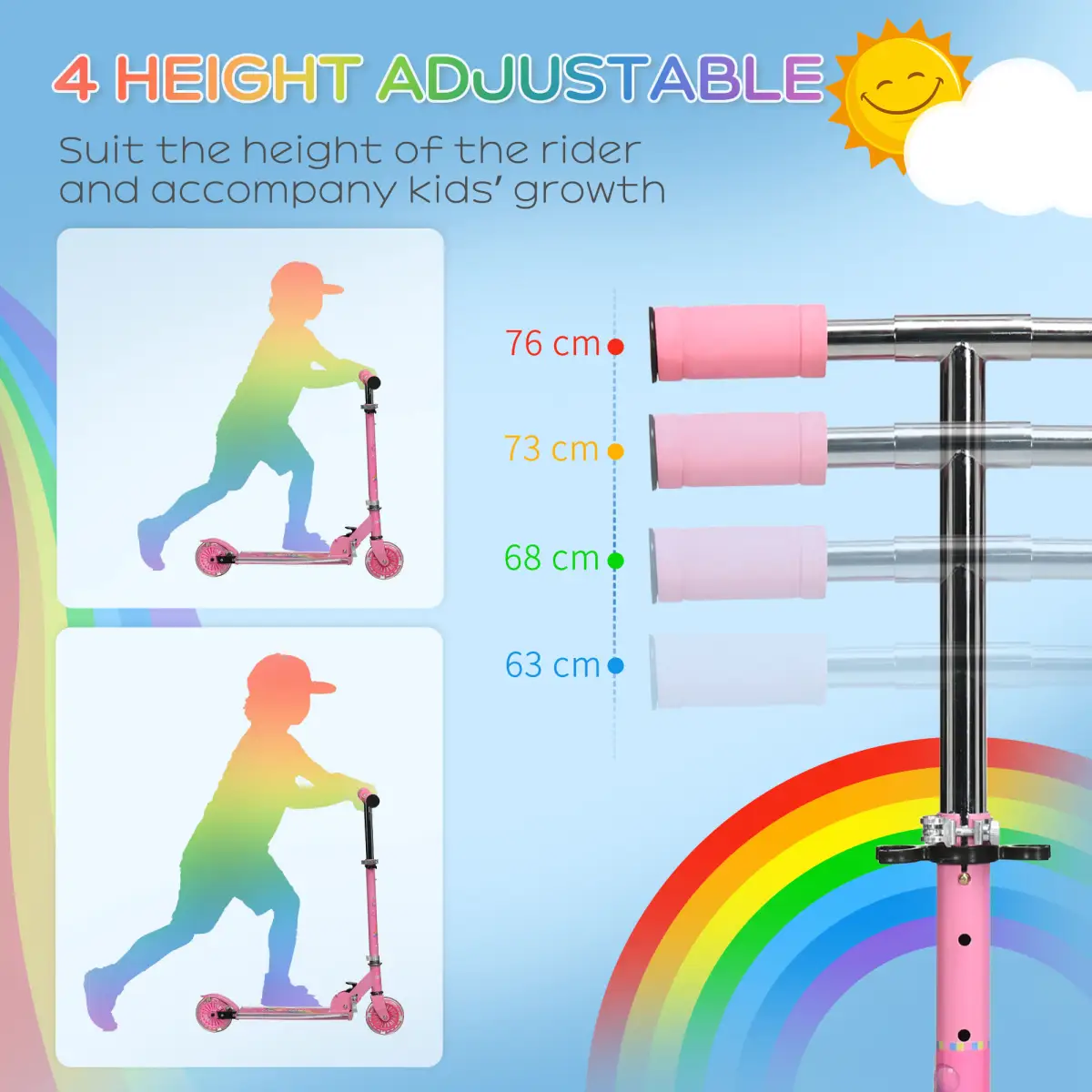 Scooter for Kids Ages 3-7 W/ Lights Music Adjustable Height Folding Frame - Pink by Unbranded