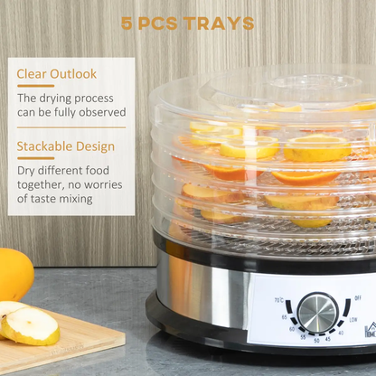 5 Tier Food Dehydrator 250W Stainless Steel Food Dryer Machine Silver by HOMCOM