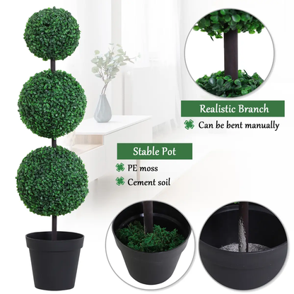 PE Set of 2 Artificial Boxwood Three Balls Topiary Plant Tree's Green by Outsunny