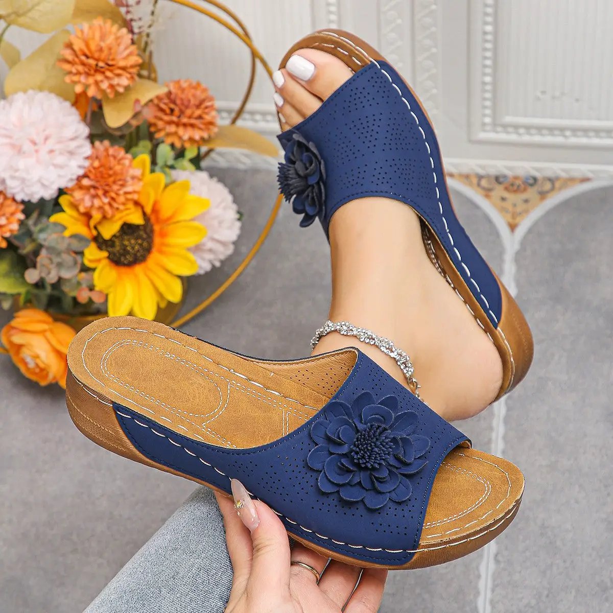 Flower Wedges Sandals Summer Fashion Retro Hollow Sandals Holiday Beach Shoes For Women by Dropshipman