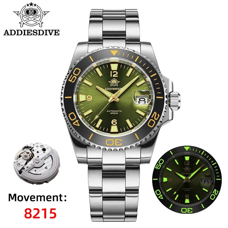 ADDIESDIVE New Diving Gift Watch Men 8215 Automatic Sapphire AR Coated Glass Ceramic Bezel Waterproof 200m Luminous Stainless St by All Mart Bristol Ltd