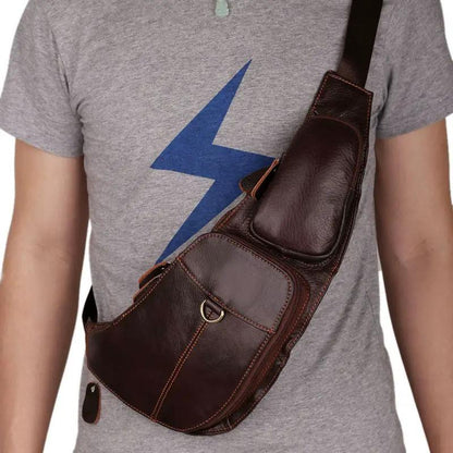 Leather Men's Chest Bag First Layer Cowhide Casual Satchel by Dropshipman