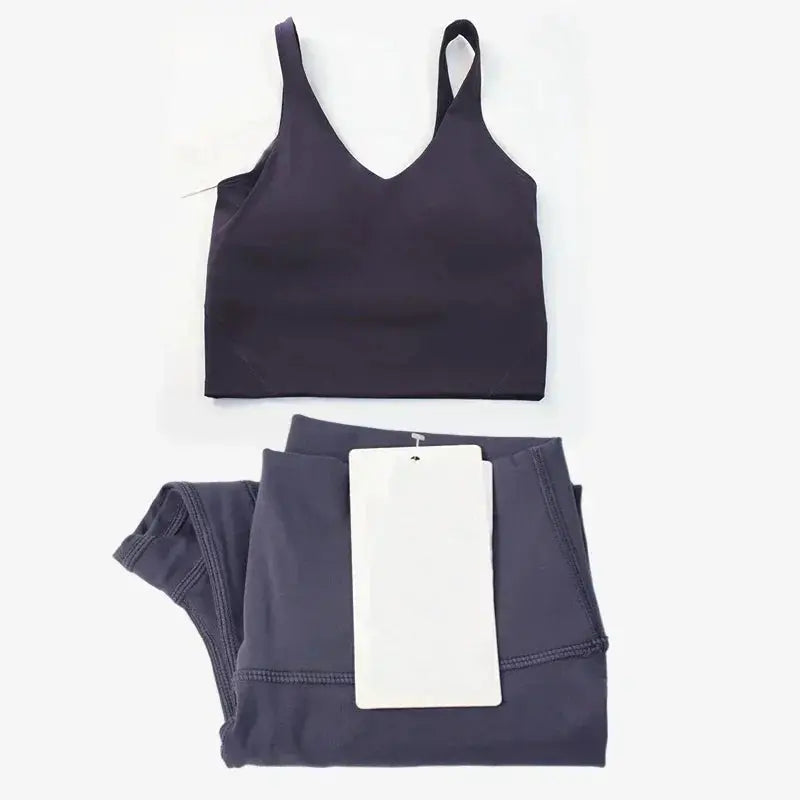 Classic women's 2-piece yoga outfit: U-shaped camisole top & high-waisted nude-feel leggings, suitable for fitness and workout. by All Mart Bristol Ltd