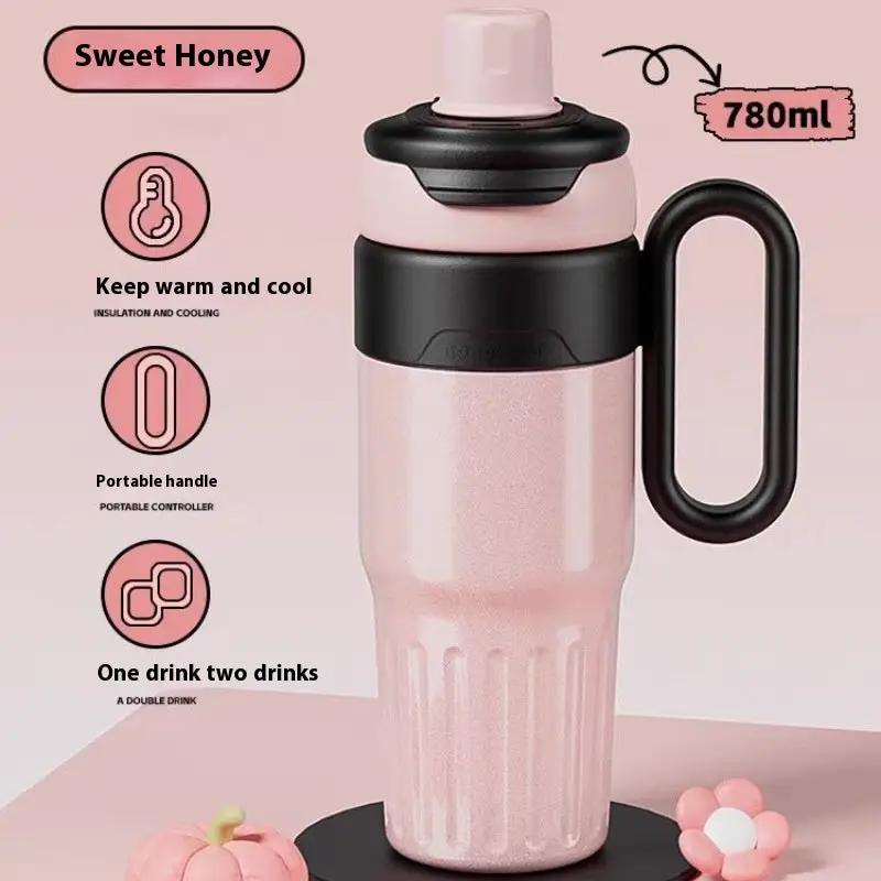 780ml Gradient Double Drink Thermal Cup Stainless Steel With Lid Coffee Cup Thermos Large Capacity Straw Cup For Male And Female by Dropshipman