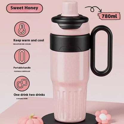 780ml Gradient Double Drink Thermal Cup Stainless Steel With Lid Coffee Cup Thermos Large Capacity Straw Cup For Male And Female by Dropshipman