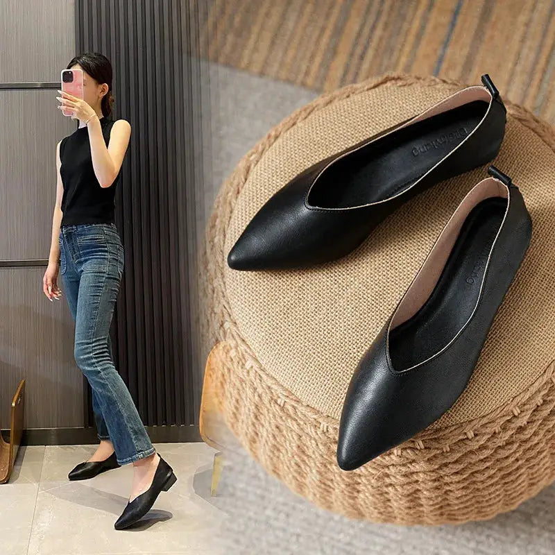 Spring and Autumn Fashion New Square Head Soft Leather Work Shoes Women's Shoes High Heels Thick Heels Shoes Women by All Mart Bristol Ltd