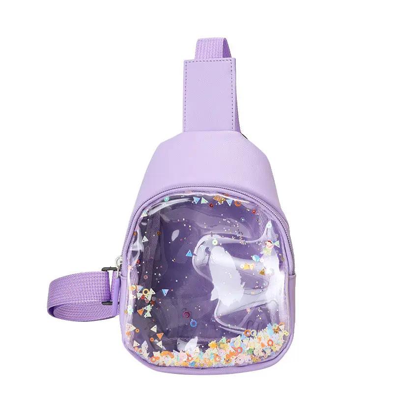 Solid Color PU Leather Children's Chest Pack Quicksand Lightweight Children's Trendy Cool Shoulder Bag by Dropshipman