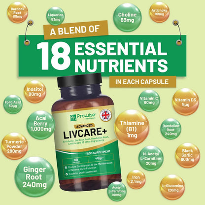 Prowise Advanced Livcare+ 60 Capsules Liver Cleanse Detox and Repair for men and women by Prowise Healthcare