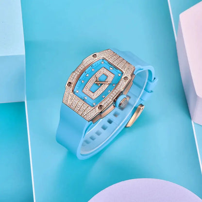 PAGANI DESIGN Top Luxury Diamond encrusted Women's Watch Fashion RubberWaterproof LuminousWine Bucket Case Women'sWatch+Gift Box by All Mart Bristol Ltd