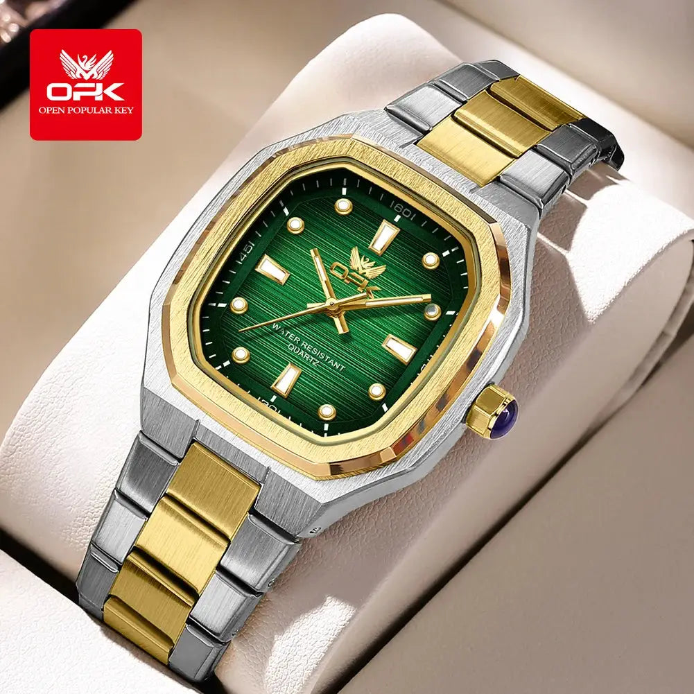 OPK 6044 Original Men Watches Stainless steel Waterproof New Men's Watch Square Dial Luminous Quartz Watch for Men by All Mart Bristol Ltd
