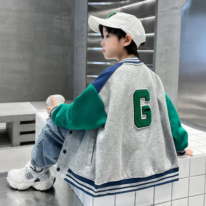 Kids Boys Autumn Sports Clothing Baseball Jacket Trendy 2025 New Children's Outerwear Crew Neck Sporty Coat 5 7 9 11 13 14 Years by All Mart Bristol Ltd