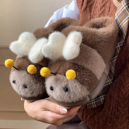Kawaii 3D Little Bee Cartoon Bee Plush Slippers Cartoon Thick Soled Warm Fur Slippers Fluffy Student Y2K Bee Slippers Dormitory by All Mart Bristol Ltd