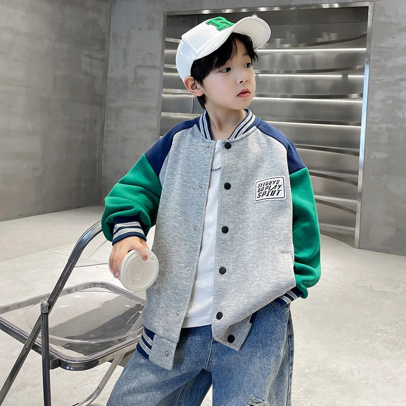 Kids Boys Autumn Sports Clothing Baseball Jacket Trendy 2025 New Children's Outerwear Crew Neck Sporty Coat 5 7 9 11 13 14 Years by All Mart Bristol Ltd